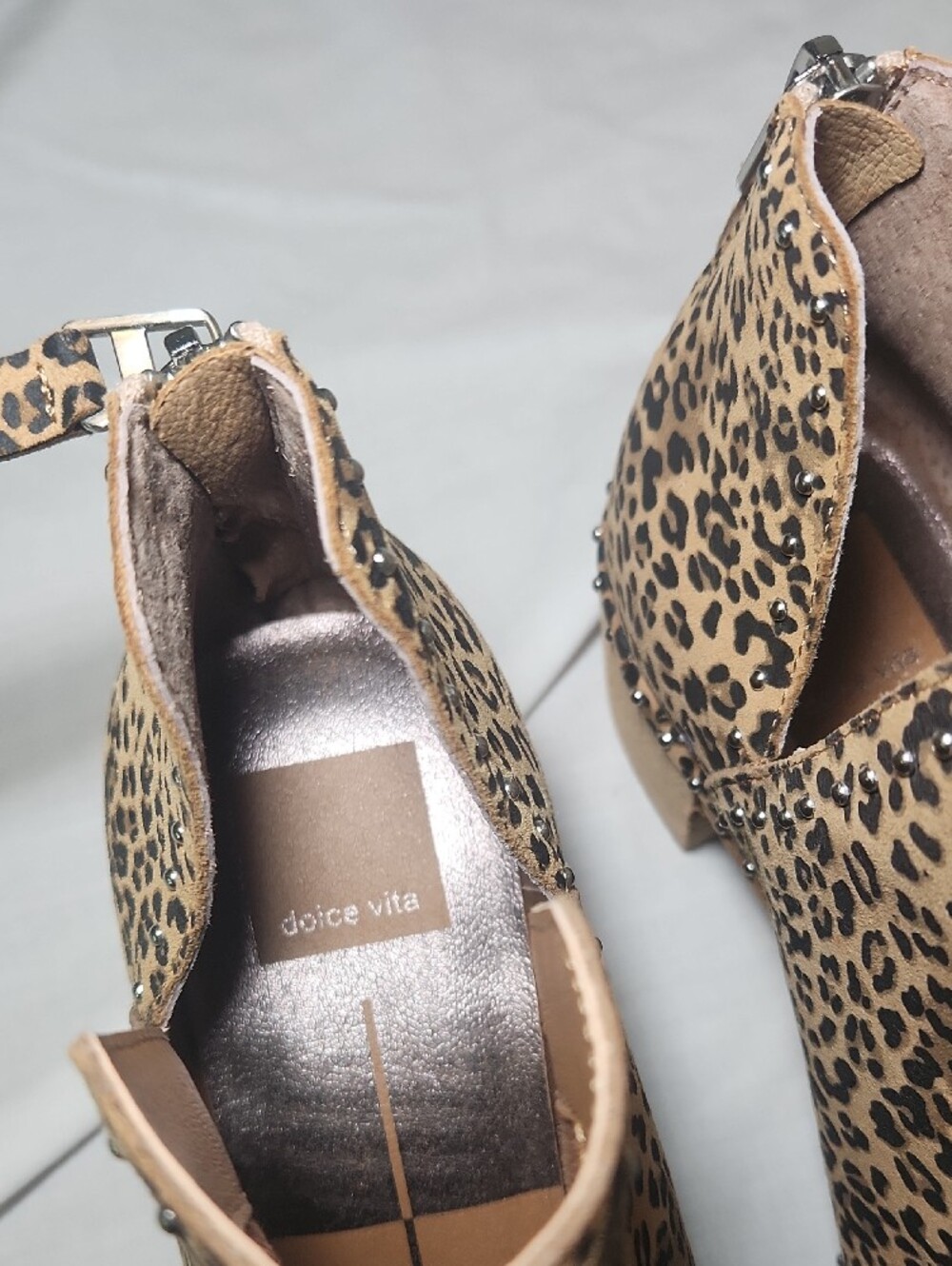 Dolce Vita Leopard Print Pointed Ankle Booties - Brown/Black - Picture 2 of 3